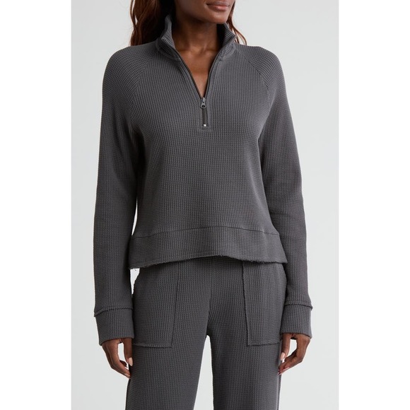 Zella Tops - Z by Zella Reset 1/2 Zip Waffle Knit‎ Pullover Womens Medium Gray